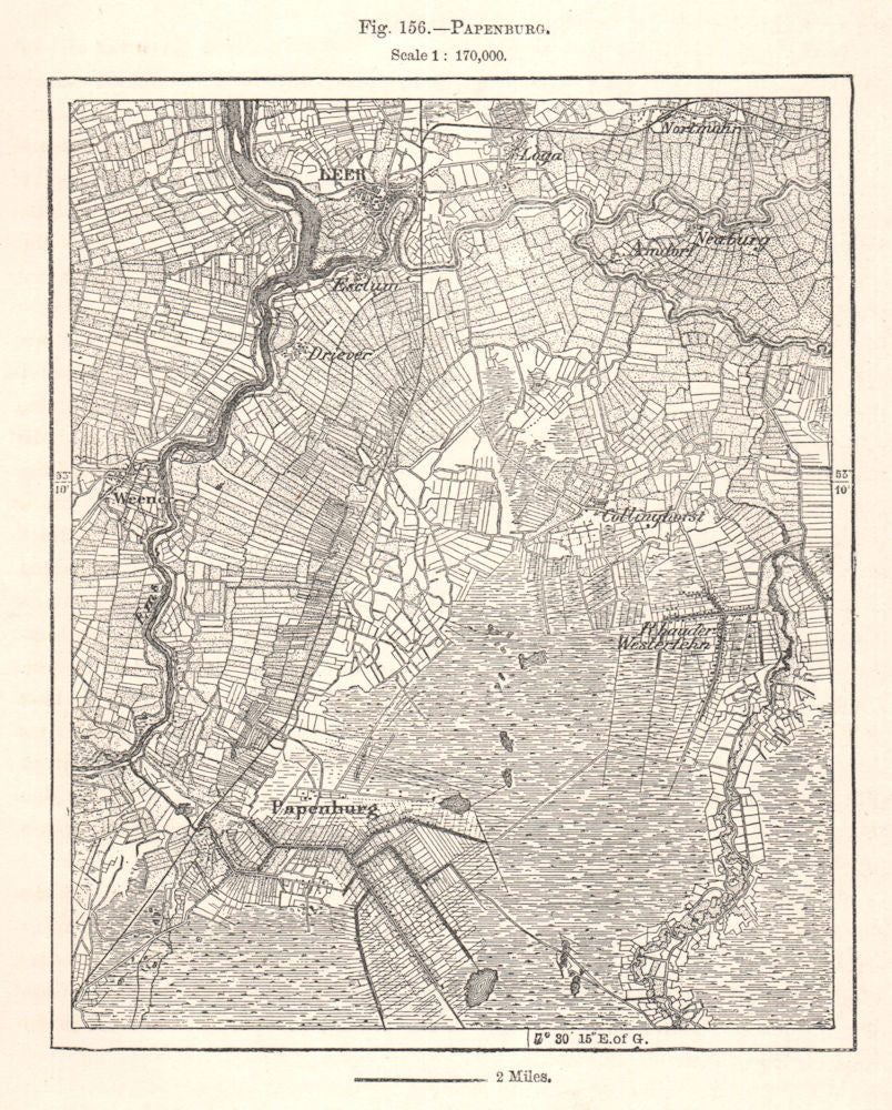 Papenburg & Leer environs. Germany. Sketch map 1885 old antique plan chart